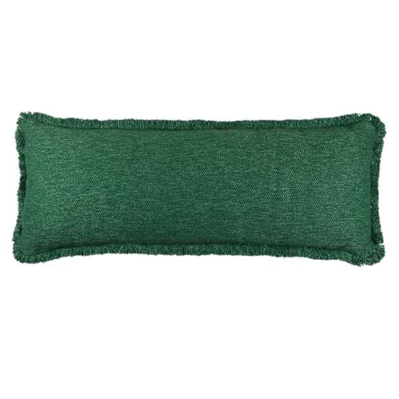 Solid Green Woven Throw Pillow with Fringe, 14×36