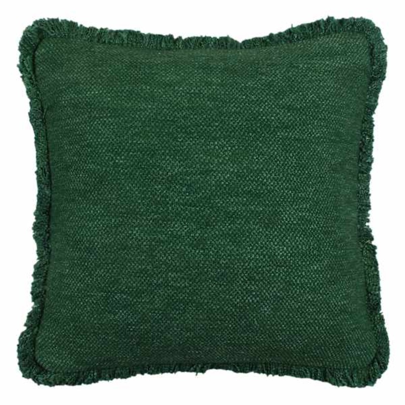 Solid Green Woven Throw Pillow with Fringe, 24″