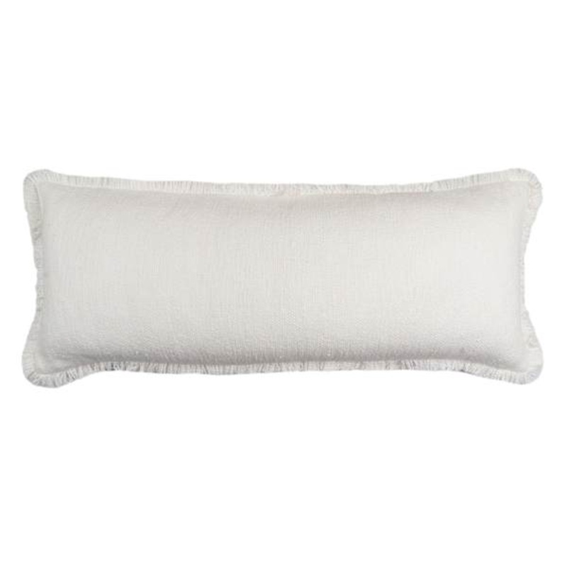 Solid White Woven Throw Pillow with Fringe, 14×36