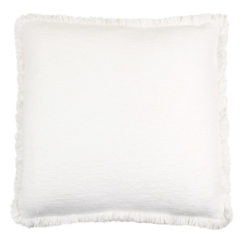 White Solid Woven Fringe Outdoor Throw Pillow, 18″