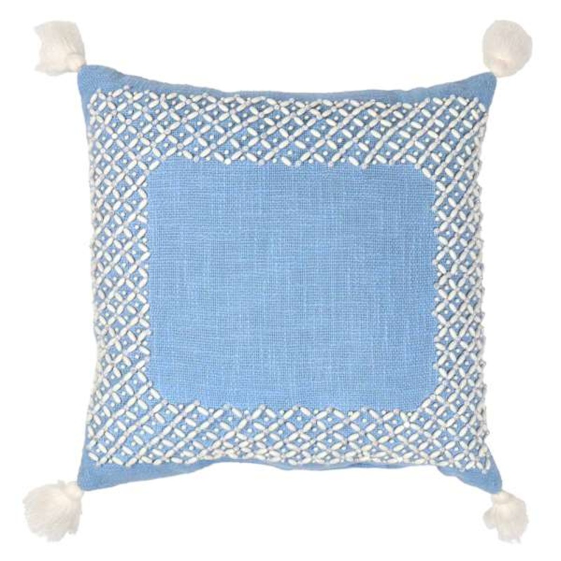 Beaded Border Throw Pillow with Tassels, 18″