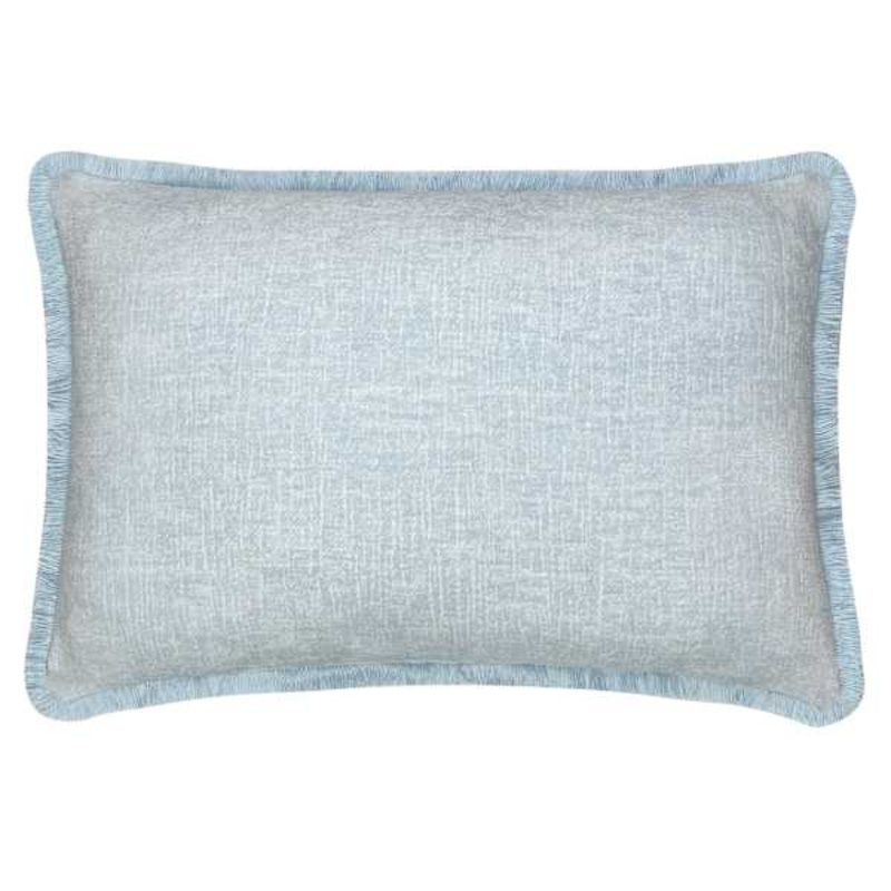 Blue Chenille Throw Pillow with Fringe, 14×20