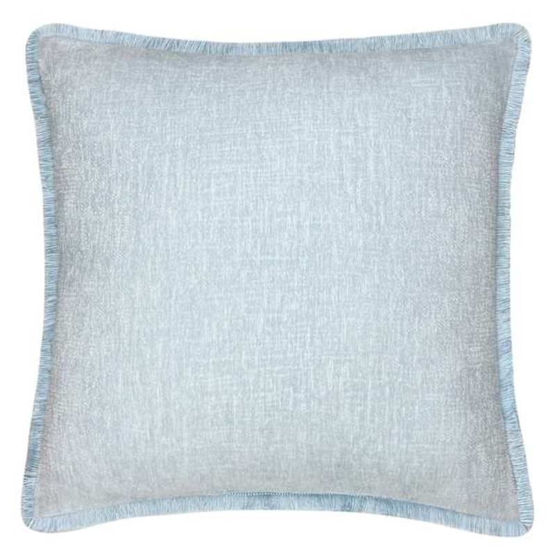 Blue Chenille Throw Pillow with Fringe, 18″