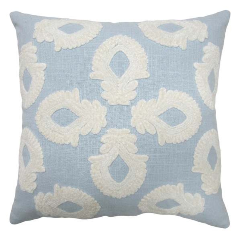 Blue Cotton Embroidered Vintage Design Throw Pillow, 18″