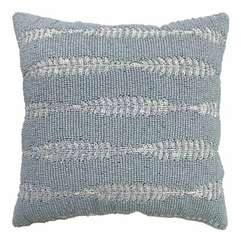 Blue Fern Leaf Beaded Pattern Throw Pillow, 12″