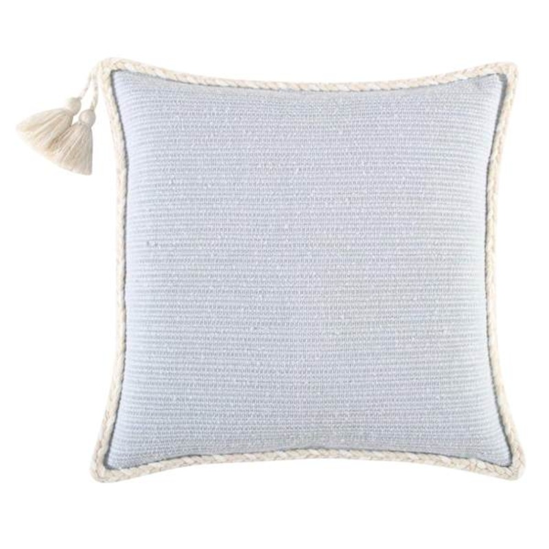 Blue Woven Throw Pillow with Rope Border & Tassel, 18″