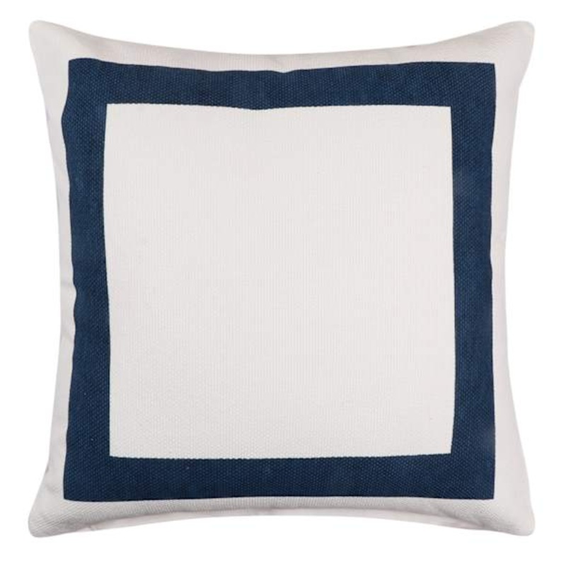 Cotton Textured Throw Pillow with Navy Hotel Border, 18″