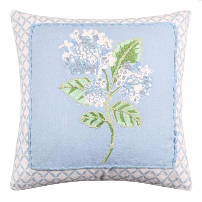 Embroidered Hydrangea Throw Pillow, 18″