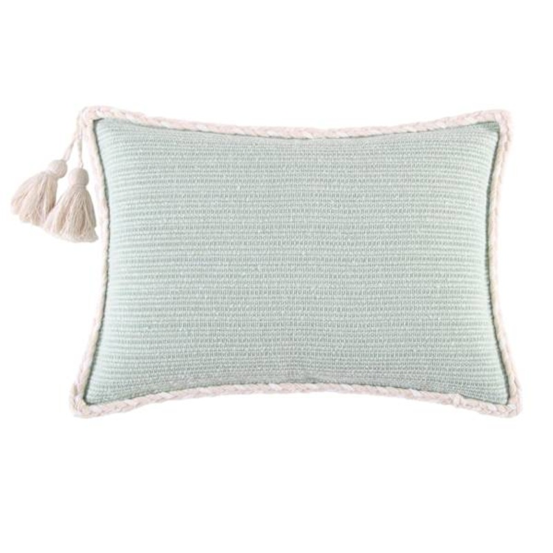 Green Woven Throw Pillow with Rope Border & Tassel, 14×20