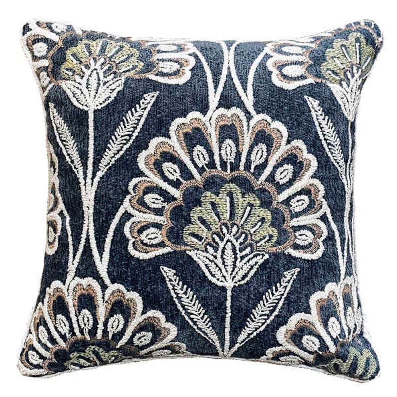 Indigo Floral Chenille Embroidered Throw Pillow, 18″