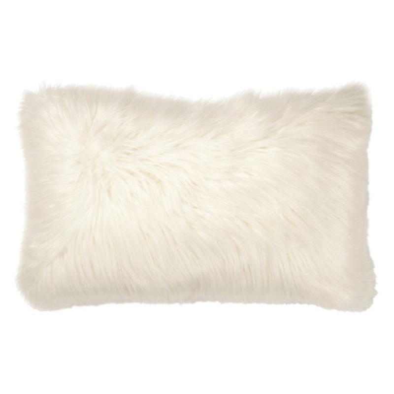 Ivory Angora Faux Fur Throw Pillow, 14×24