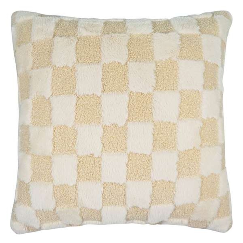 Ivory Check Plush Throw Pillow, 18″