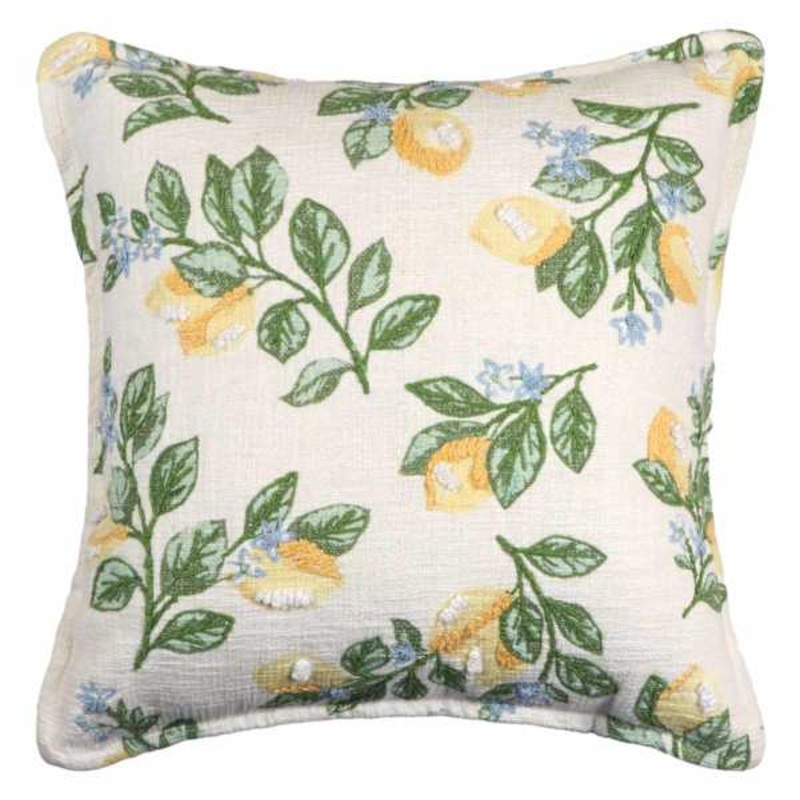 Lemon Embroidered Throw Pillow, 18″