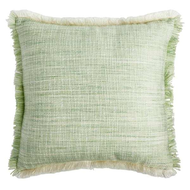 Light Green Solid Woven with Fringe Outdoor Throw Pillow, 18″