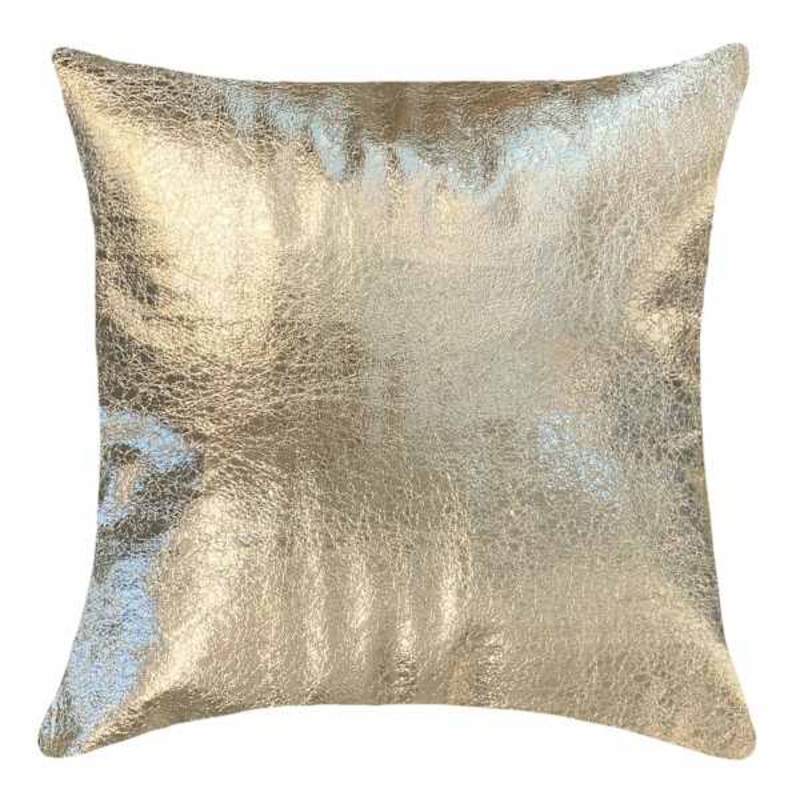 Metallic Gold Faux Leather Throw Pillow, 18″