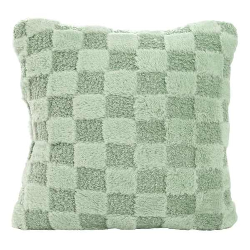Mint Plush Check Throw Pillow, 18″