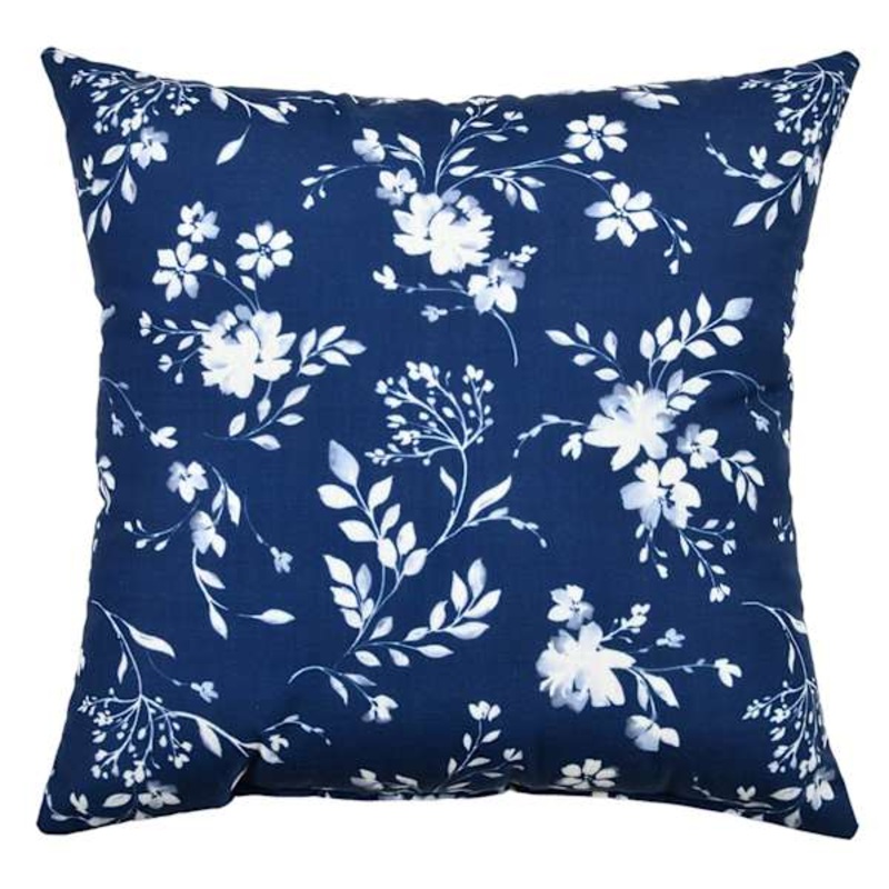 Navy Blue Floral Print Throw Pillow, 18″