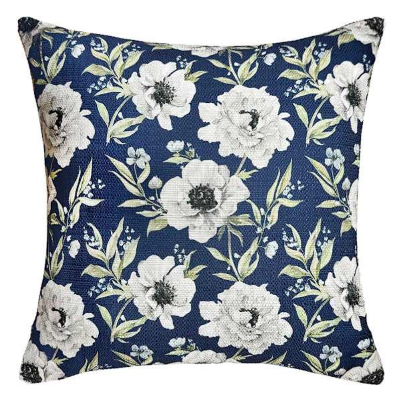 Navy Blue Peony Print Throw Pillow, 18″