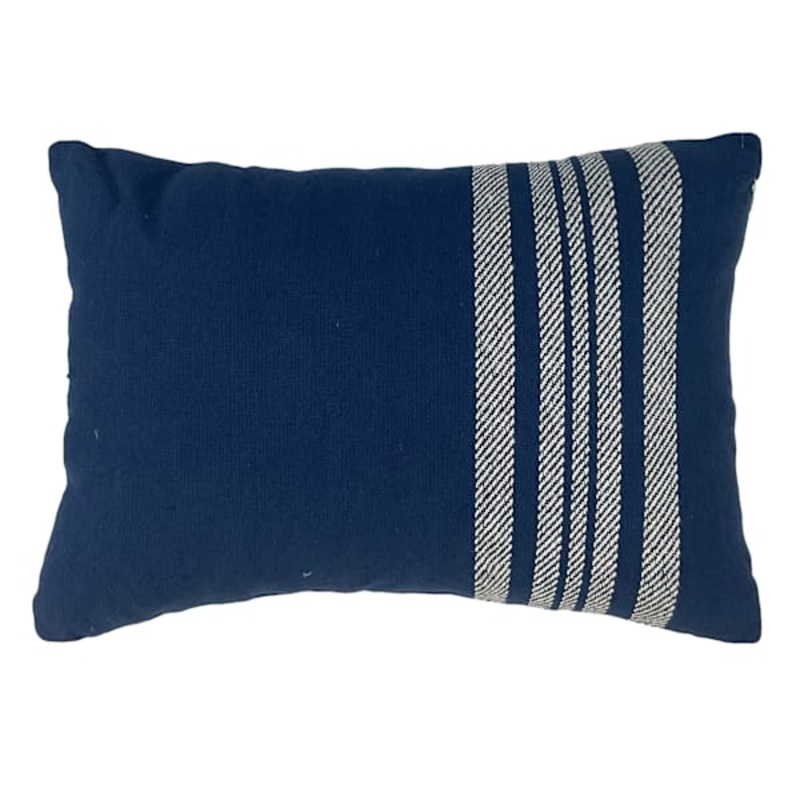 Navy Blue Striped Woven Throw Pillow, 14×20