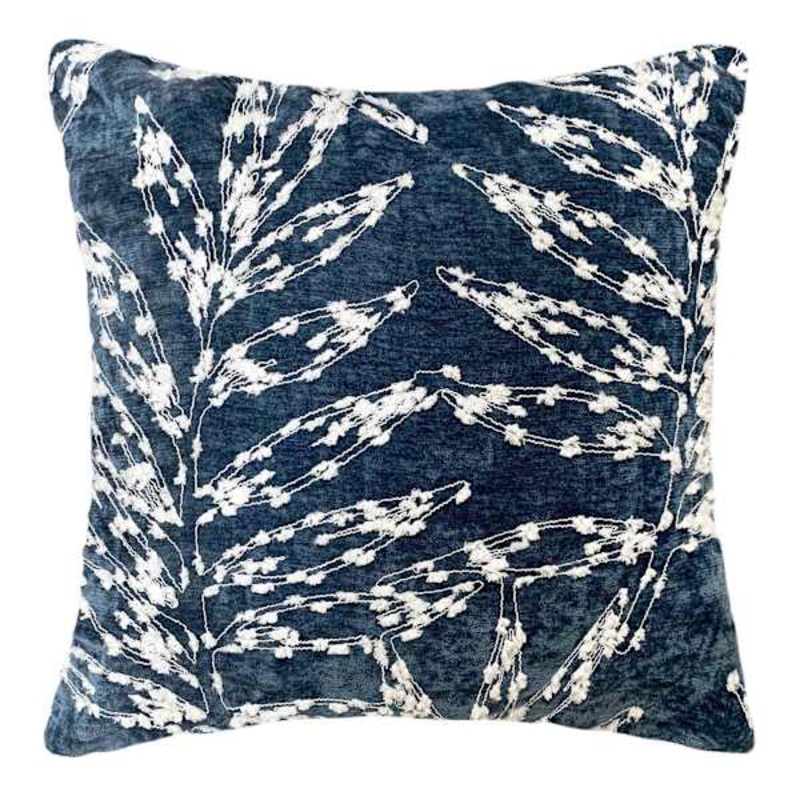 Navy Firefly Floral Embroidered Throw Pillow, 18″