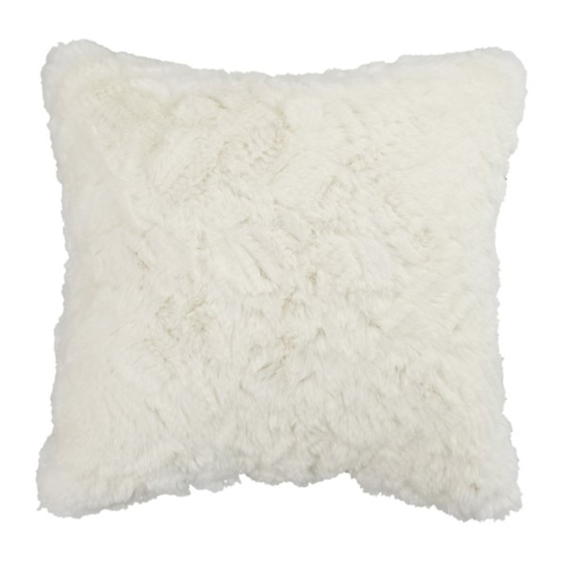 Neutral Faux Fur Plush Throw Pillow With Velboa Reverse, 18″