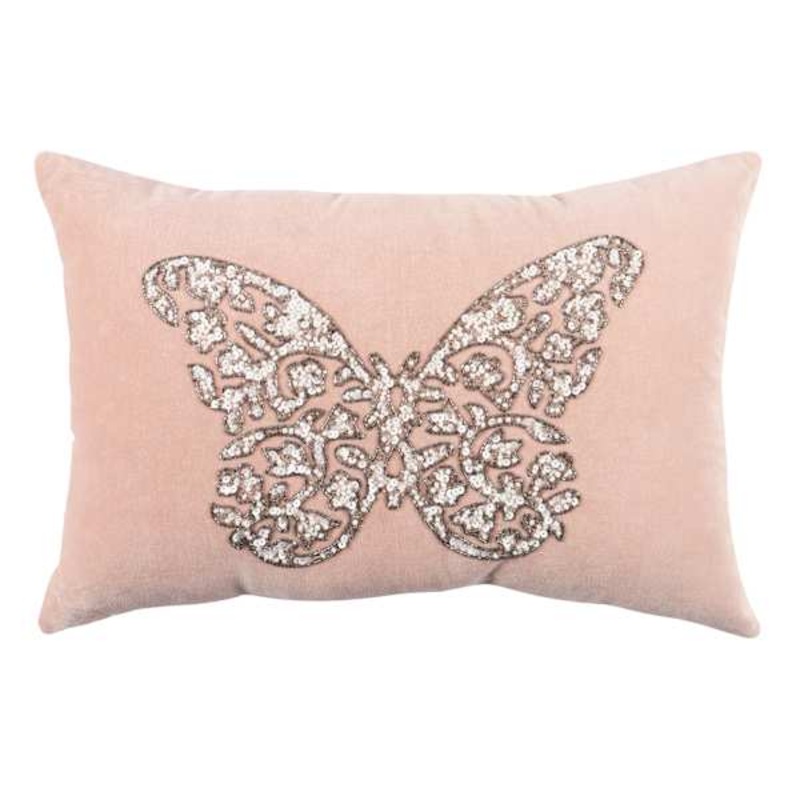 Pink Beaded Butterfly Throw Pillow, 14×20