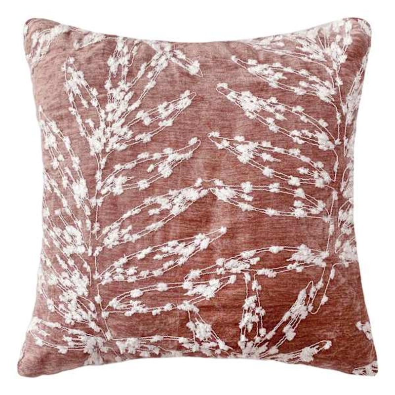 Pink Firefly Floral Embroidered Throw Pillow, 18″
