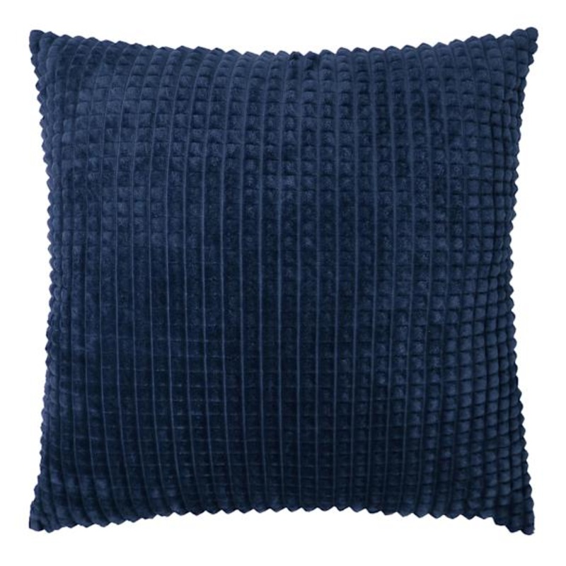 Plush Navy Blue Check Throw Pillow, 24″