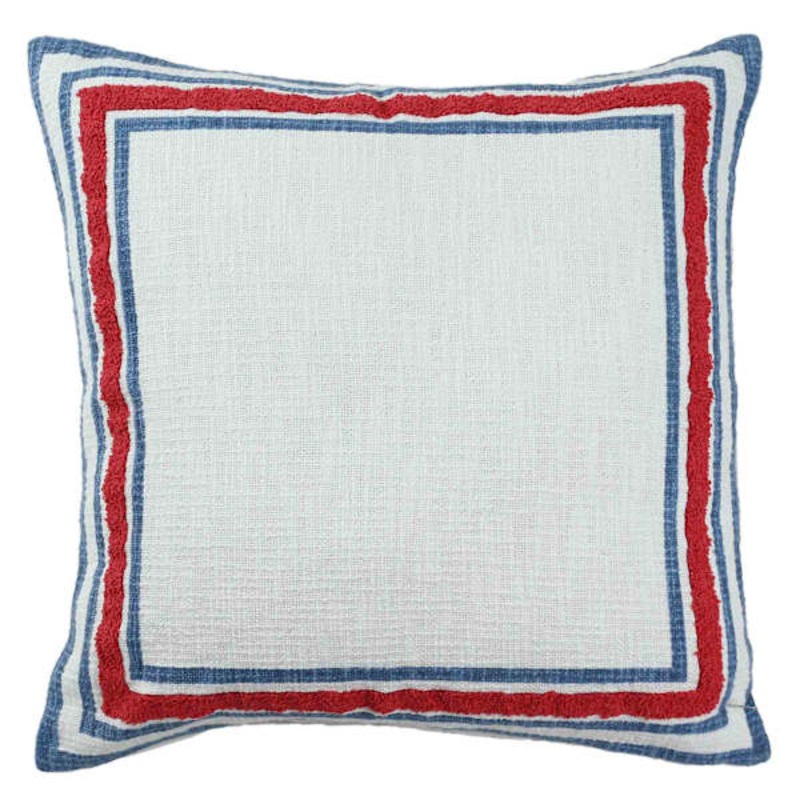 Red, White & Blue Striped Woven Throw Pillow, 18″
