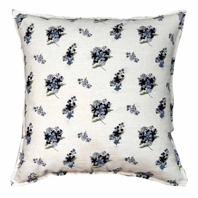 White & Blue Ditsy Floral Throw Pillow, 18″