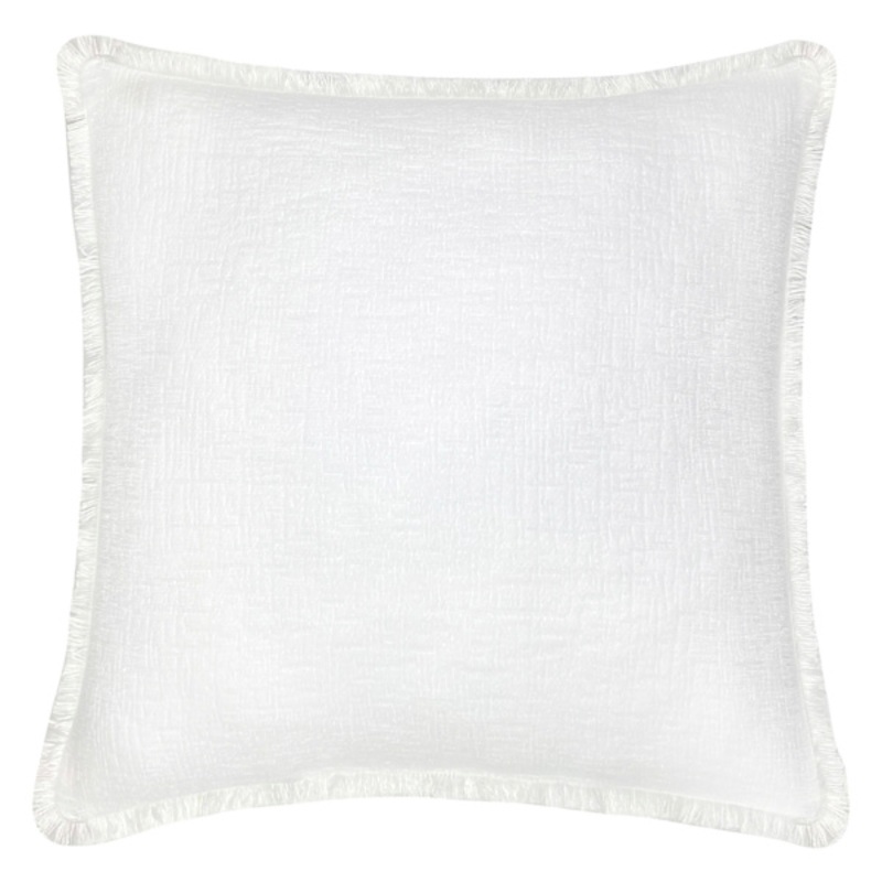White Chenille Throw Pillow with Fringe, 18″
