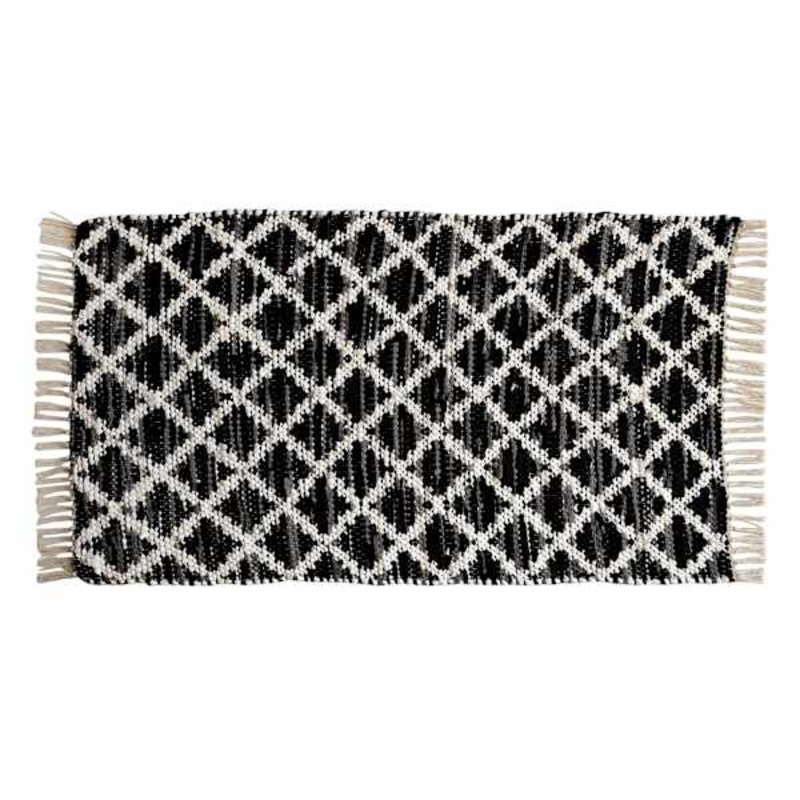 Boho Black Lattice Chindi Accent Rug, 2×4