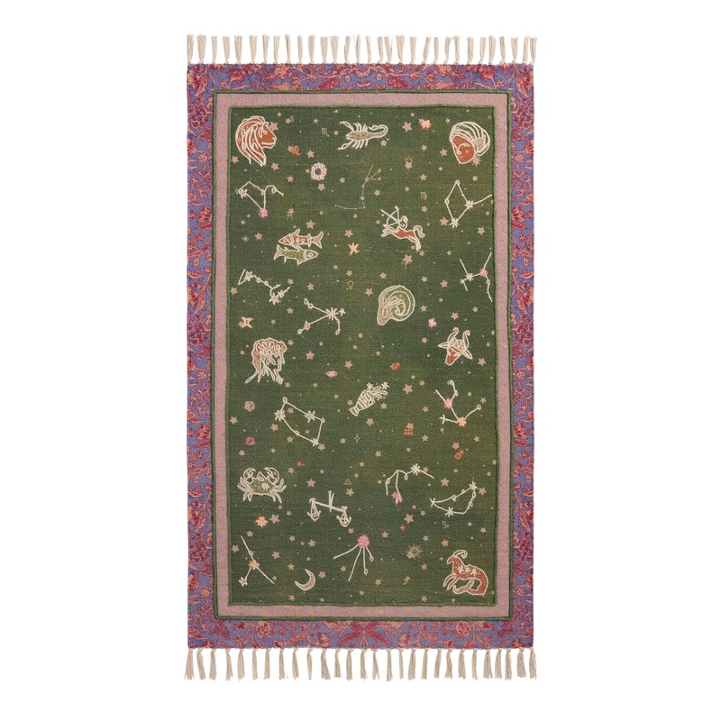 Cleo Green Astrological Signs Embroidered Cotton Area Rug