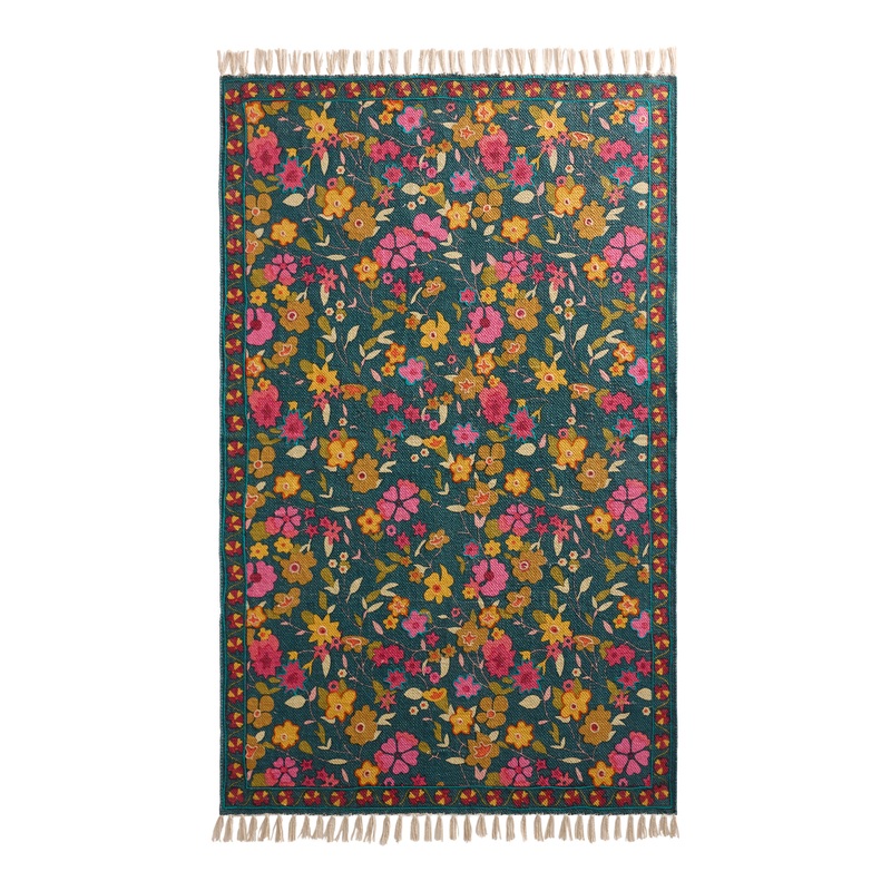 Ditzy Multicolor Floral Embroidered Cotton Area Rug