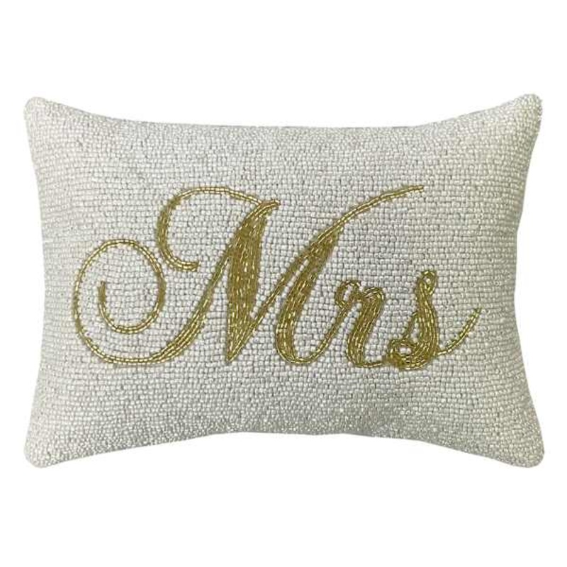 Gold Beaded Mrs Throw Pillow, 9×12