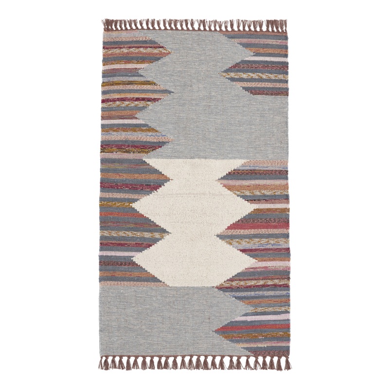 Gray and Ivory Abstract Diamond Chindi Area Rug
