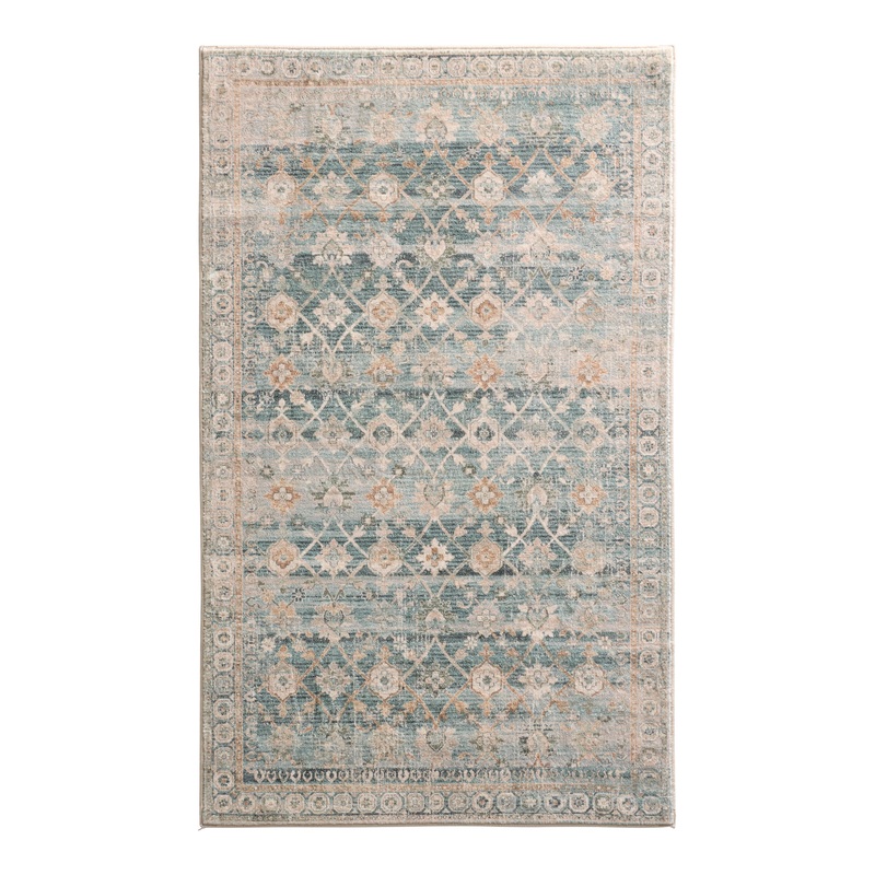 Monaco Teal and Beige Traditional Style Washable Area Rug