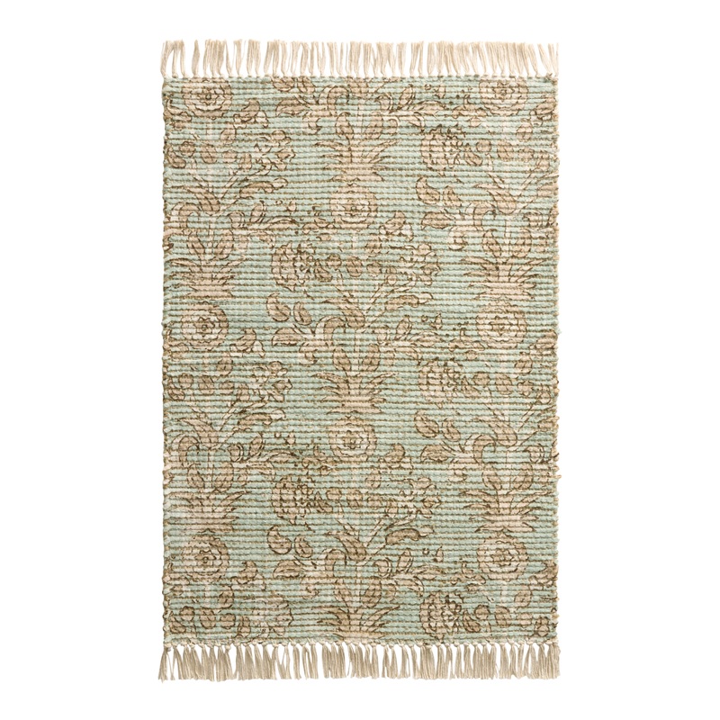 Pisa Aqua and Gray Floral Handwoven Jute Area Rug