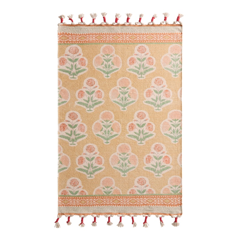 Poppy Multicolor Floral Hand Embroidered Cotton Area Rug