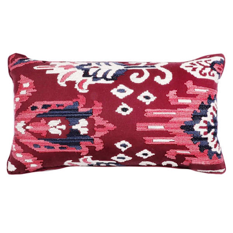 Red Aztec Embroidered Throw Pillow, 14×26