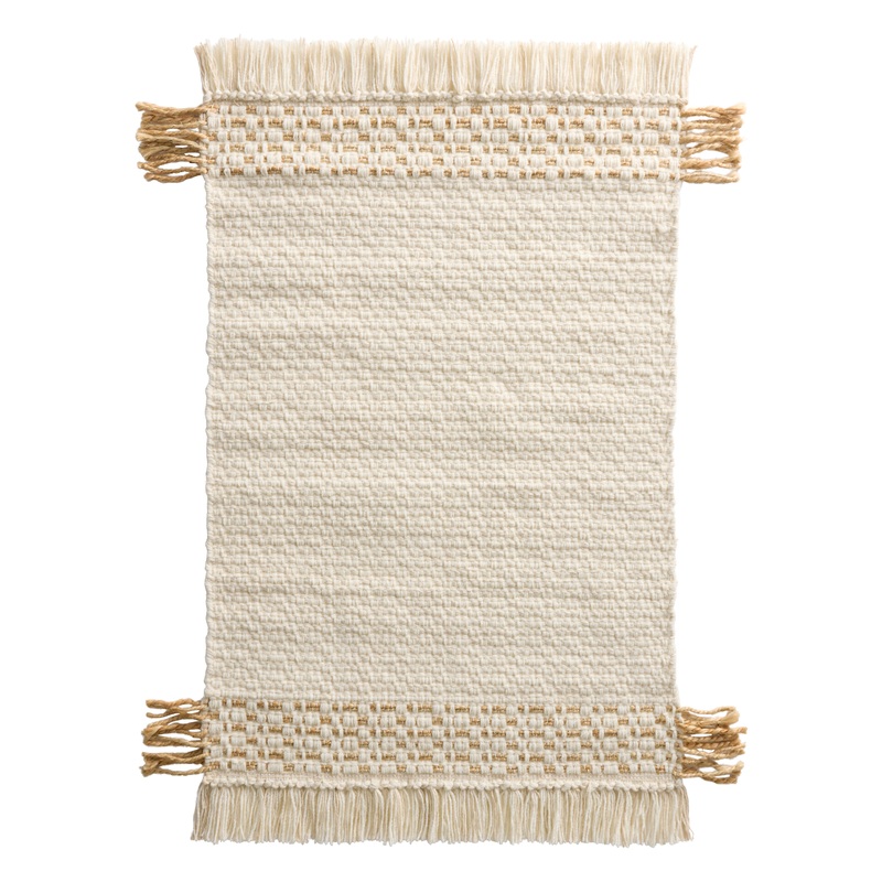 Reese Ivory and Natural Striped Border Wool Blend Area Rug