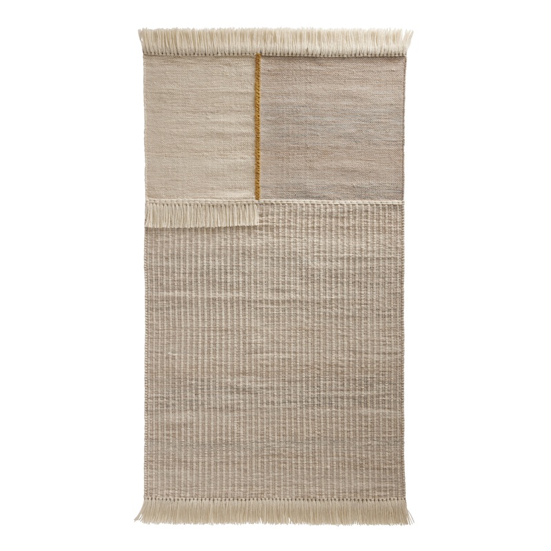 Ren Gray and Beige Patchwork Handwoven Wool Blend Area Rug