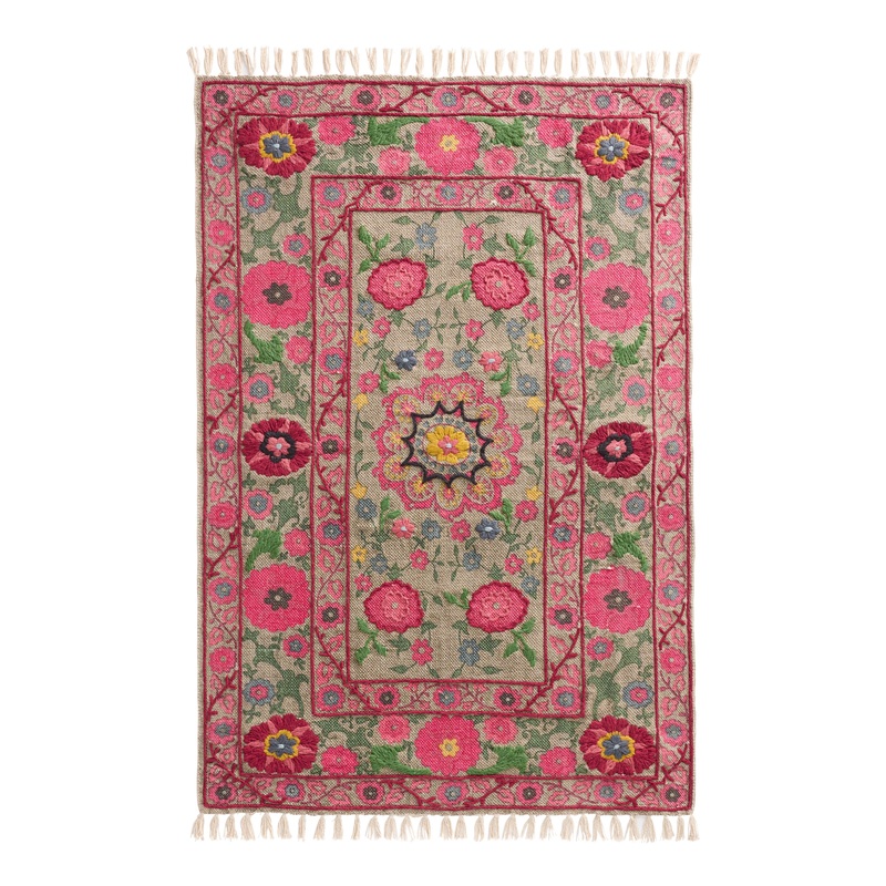 Sana Floral Traditional Style Embroidered Cotton Area Rug