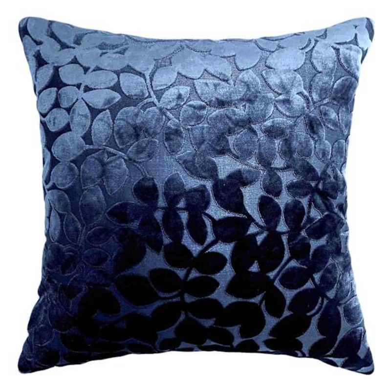 Sasha Navy Blue Leaf Design Chenille Throw Pillow, 18″