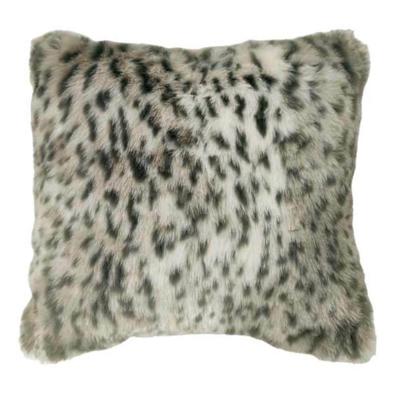 Snow Leopard Faux Fur Throw Pillow, 18″