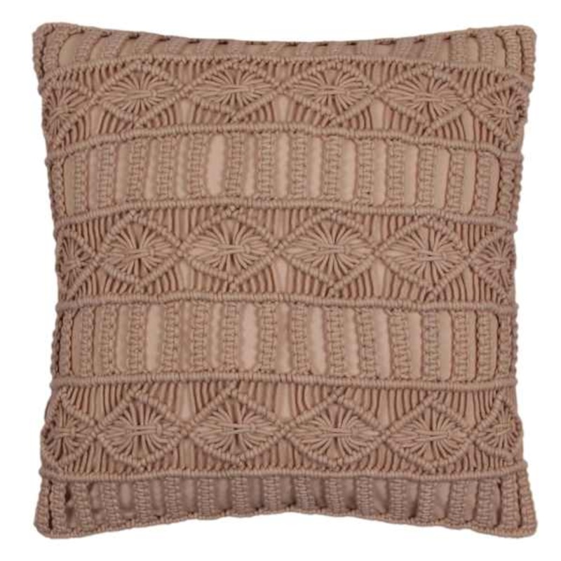 Taupe Macrame Throw Pillow, 18″