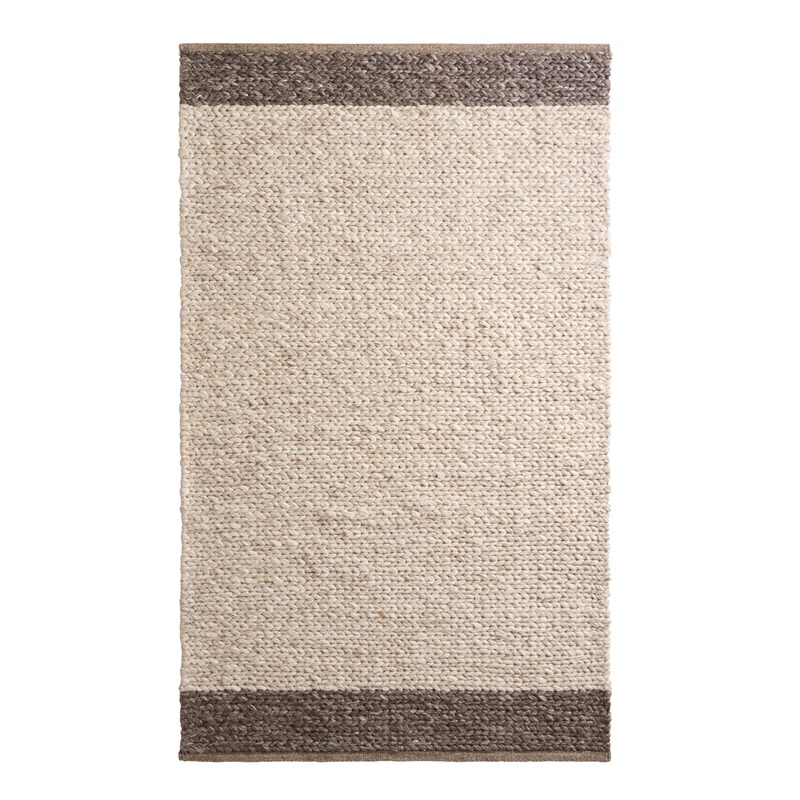 Tonal Ivory and Charcoal Border Sweater Wool Blend Area Rug
