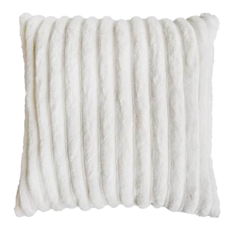 Tracey Boyd Beige Stripe Faux Fur Throw Pillow, 18″