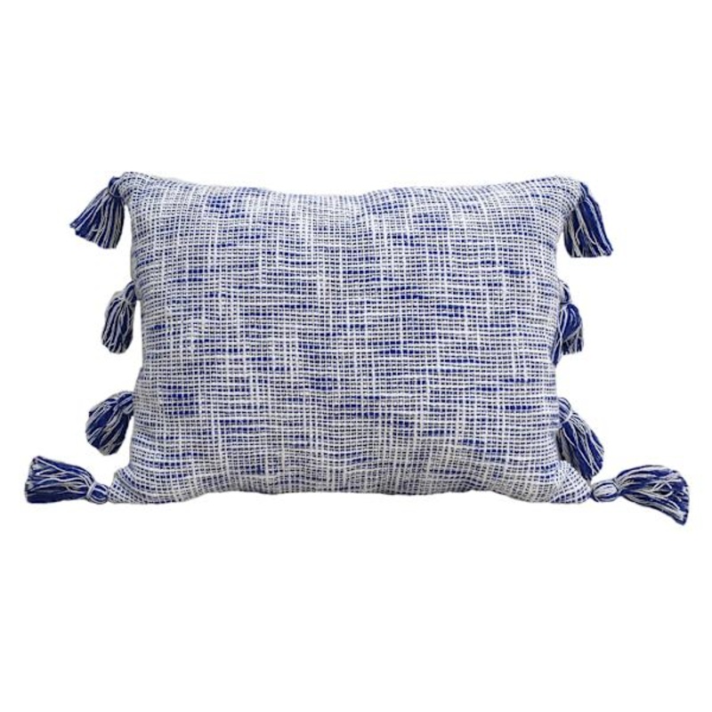 Tracey Boyd Blue Hatch Print Tassel Throw Pillow, 14×20