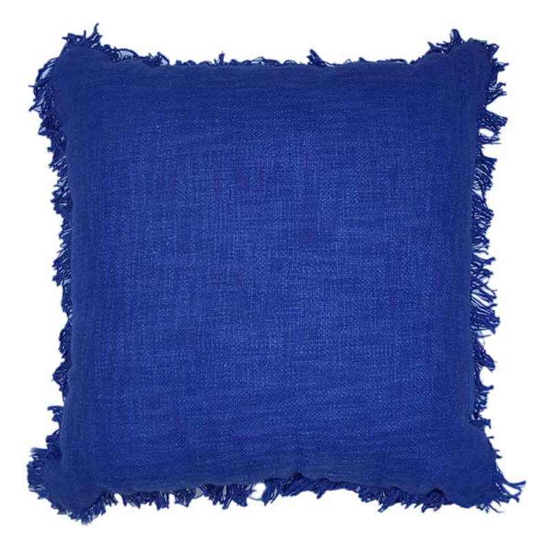 Tracey Boyd Blue Slub Woven Throw Pillow with Fringe, 18″